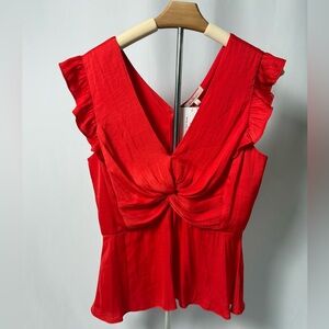 Skies Are Blue Vibrant Red Blouse with Knot Detail